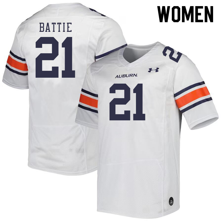Women #21 Brian Battie Auburn Tigers College Football Jerseys Stitched-White